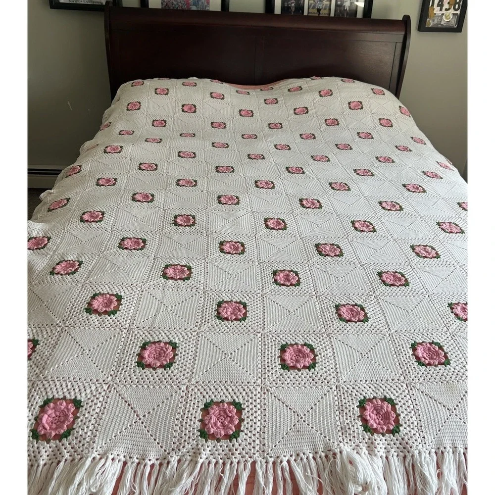 Vintage Granny Square‎ Afghan Crochet Twin Full Queen Handmade Blanket 83x72
